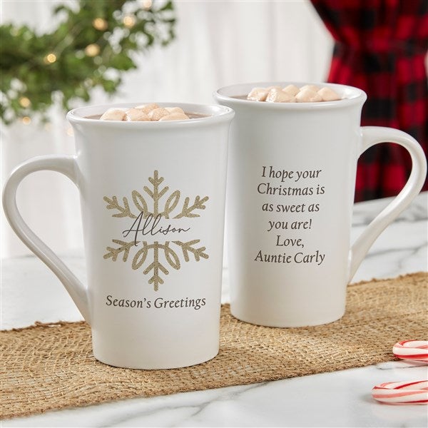 Silver and Gold Snowflakes Personalized Coffee Mugs - 43094