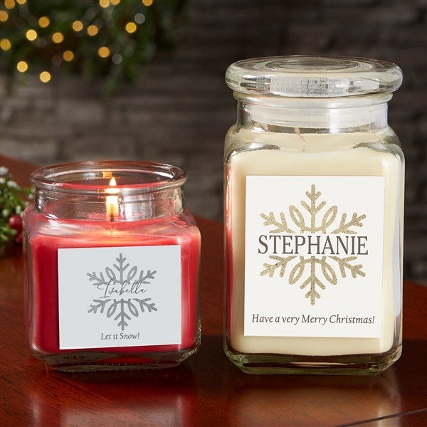 Silver and Gold Snowflakes Personalized Scented Glass Candle Jar