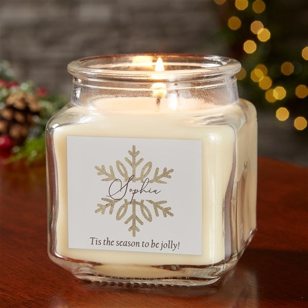 Silver and Gold Snowflakes Personalized Scented Glass Candle Jar  - 43096