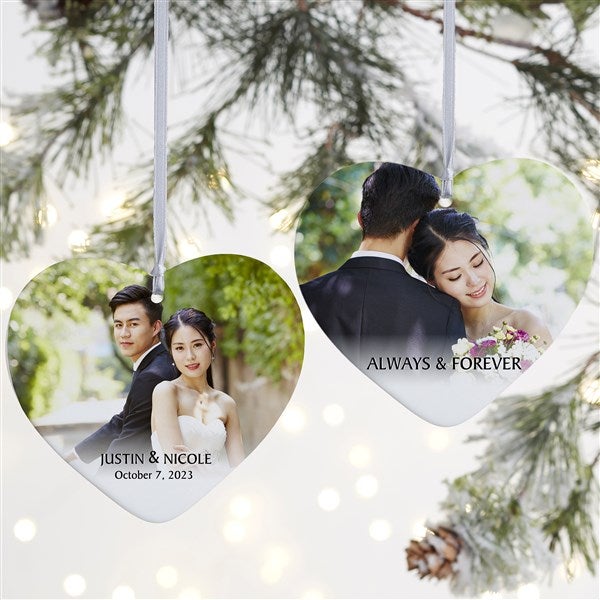 Wedded Bliss Photo Personalized Heart Christmas Ornament  - 43135