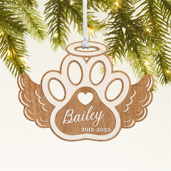 Pet Memorial Wings Personalized Wood Ornament - 43148