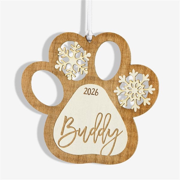 Snowflake Pet Paw Personalized Wood Ornament  - 43150