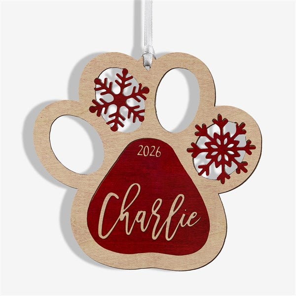 Snowflake Pet Paw Personalized Wood Ornament  - 43150