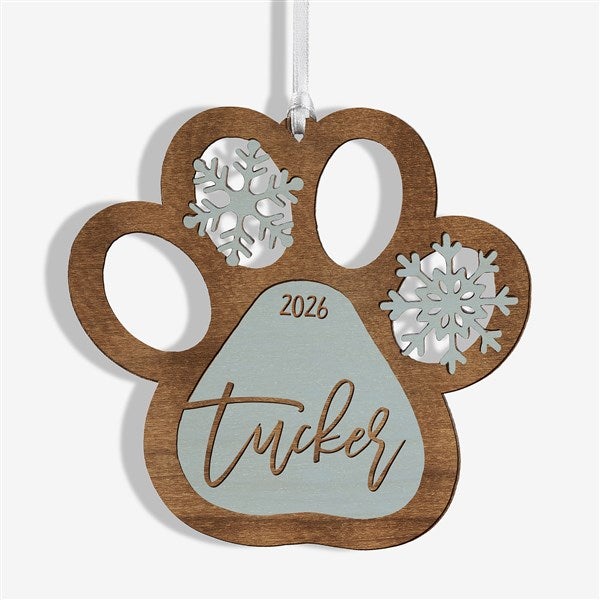 Snowflake Pet Paw Personalized Wood Ornament  - 43150