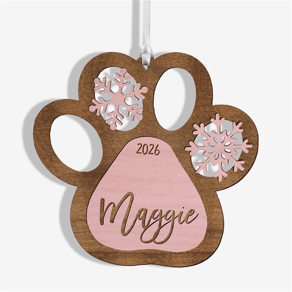 Snowflake Pet Paw Personalized Wood Ornament  - 43150