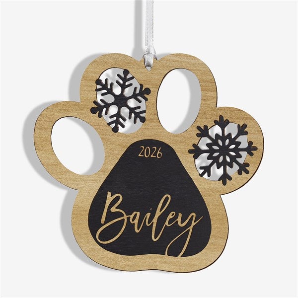 Snowflake Pet Paw Personalized Wood Ornament  - 43150