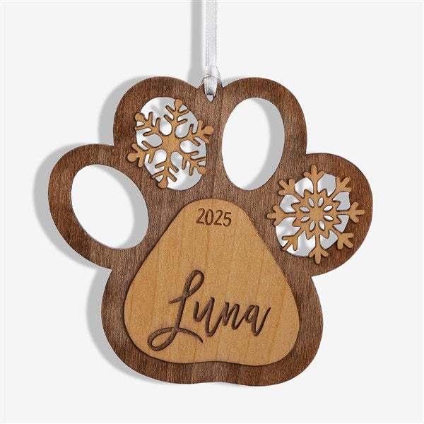 Snowflake Pet Paw Personalized Wood Ornament  - 43150