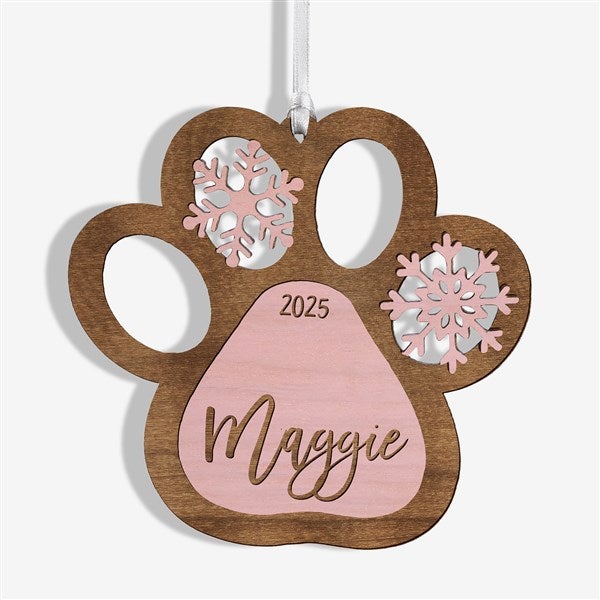 Snowflake Pet Paw Personalized Wood Ornament  - 43150