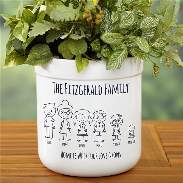 Stick Figure Family Personalized Outdoor Flower Pot  - 43174