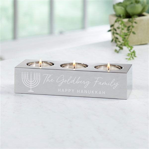 Love and Light Personalized Hanukkah 3 Tea Light Candle Holder - 43182
