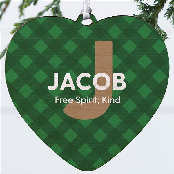 Name Meaning Plaid Personalized Heart Ornament  - 43212