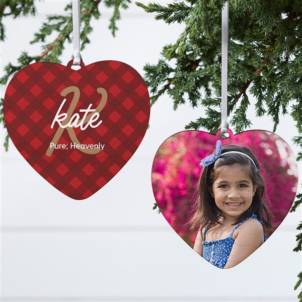 Name Meaning Plaid Personalized Heart Ornament  - 43212