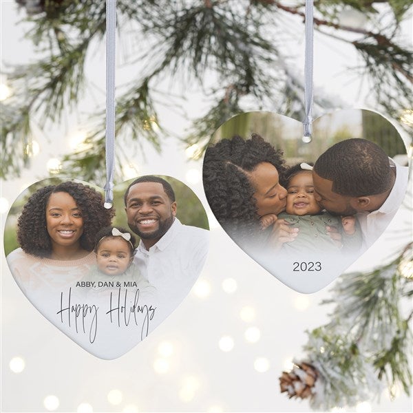 Script Family Photo Personalized Heart Ornaments - 43215