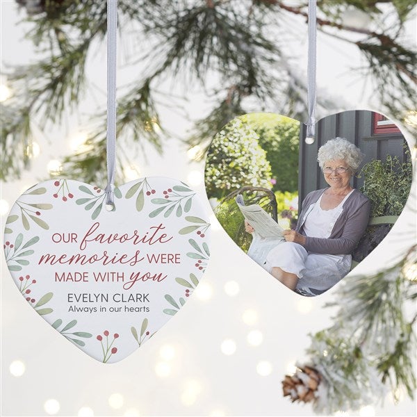 Floral Memorial Photo Personalized Heart Ornament - 43221