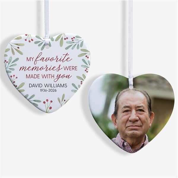 Floral Memorial Photo Personalized Heart Ornament - 43221
