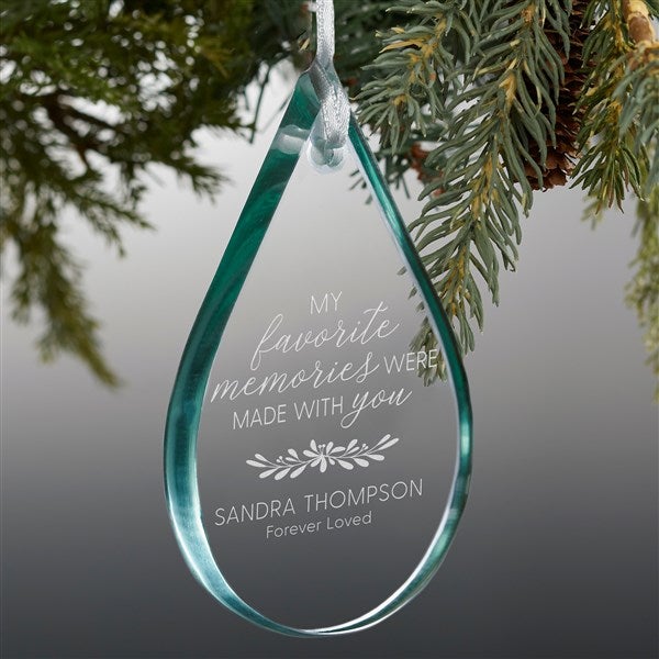 Floral Memorial Teardrop Engraved Glass Ornament - 43224