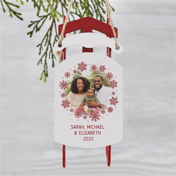 Snowflake Photo Personalized Vintage Sled Ornament  - 43230