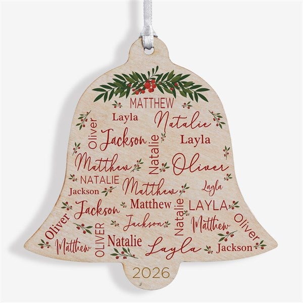 Merry Family Personalized Wood Bell Ornament - 43317