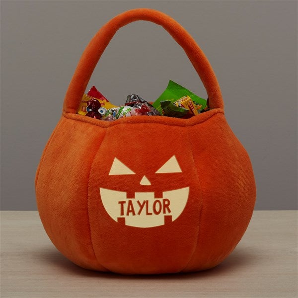 Glow-In-The-Dark Jack-o&#39;-Lantern Personalized Plush Halloween Treat Bag - 43326