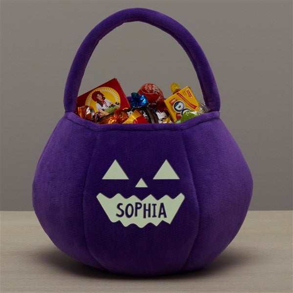 Glow-In-The-Dark Jack-o&#39;-Lantern Personalized Plush Halloween Treat Bag - 43326