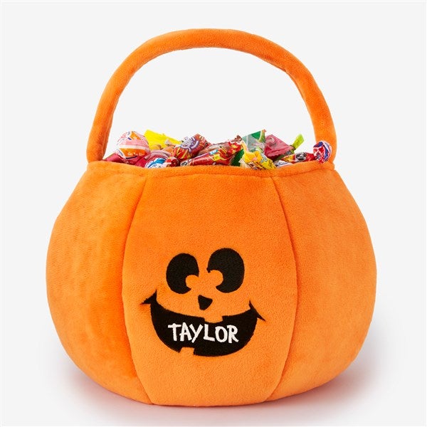 Pumpkin Faces Embroidered Plush Halloween Treat Bags - 43335