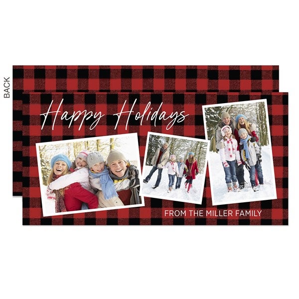 Holiday Plaid Photo Personalized Postcard Christmas Card  - 43439