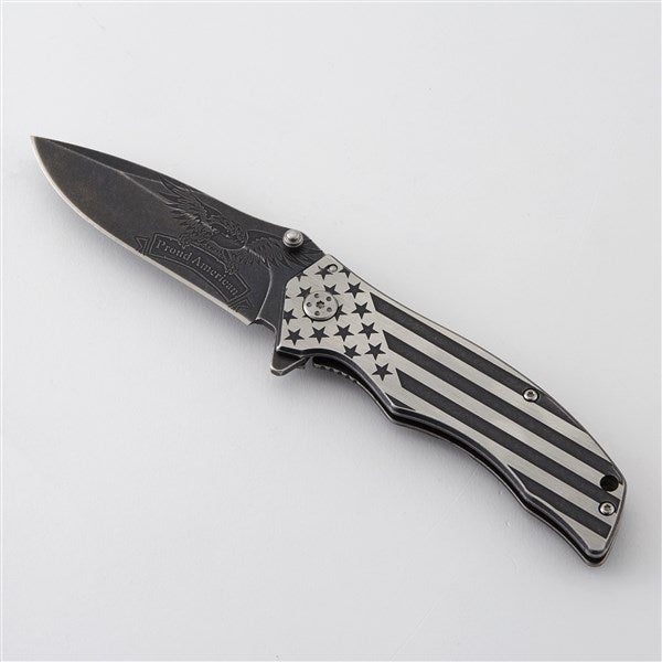 Engraved American Flag Pocket Knife