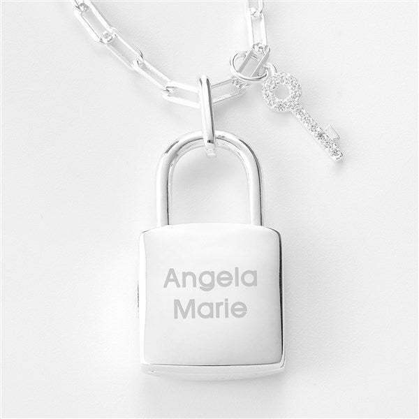 Silver Stainless Steel Lock Pendant Necklace Padlock Charms Chain Women  Jewelry 