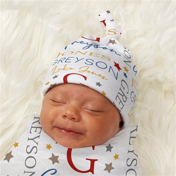 Star Struck Baby Boy Personalized Top Knot Hat  - 43664