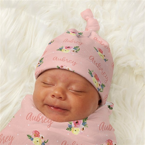 Floral Baby Personalized Top Knot Hat