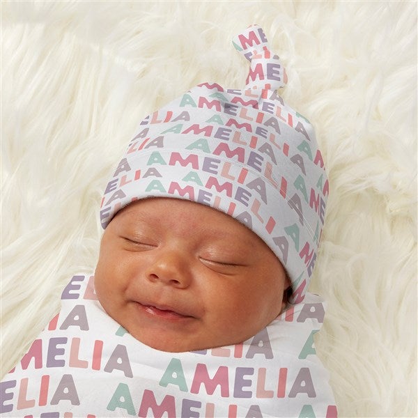 Delicate Name For Her Personalized Baby Top Knot Hat  - 43670