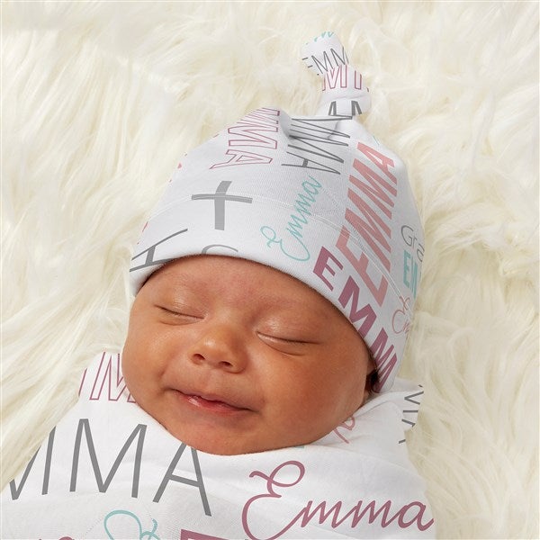 Christening Day For Her Personalized Baby Top Knot Hat  - 43671