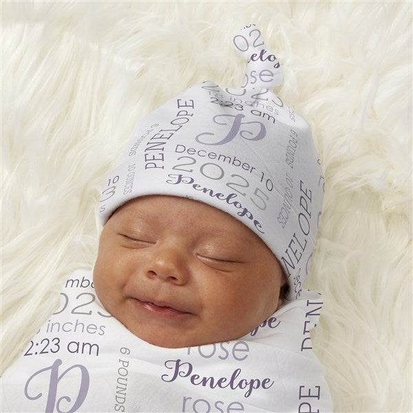 Modern All About Baby Girl Personalized Baby Top Knot Hat  - 43672
