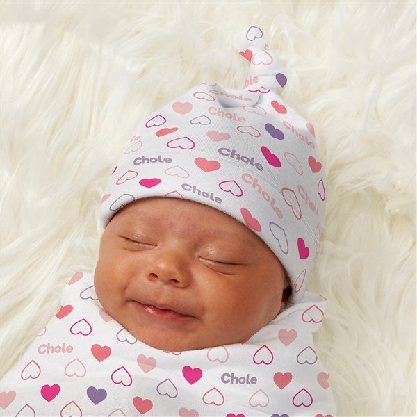 Hearts Personalized Baby Top Knot Hat - 43681