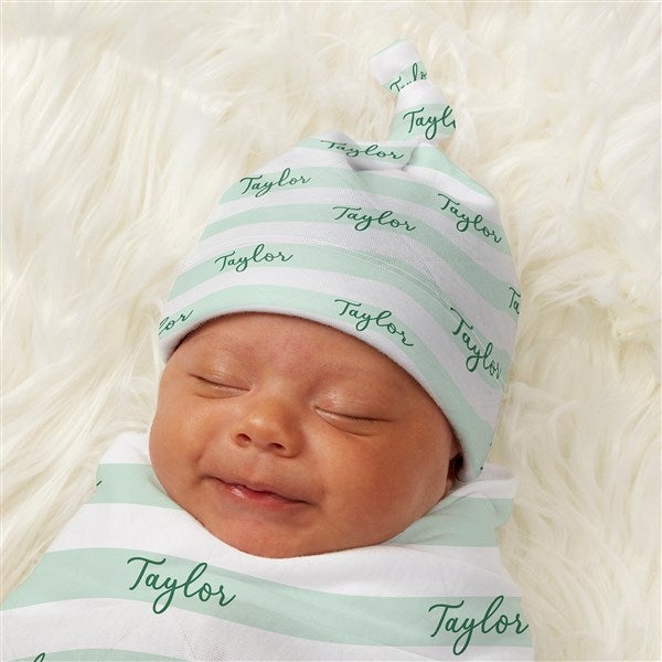 Delicate Stripes Personalized Baby Boy Top Knot Hat  - 43683