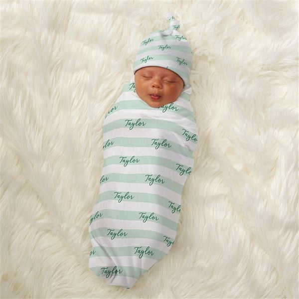 Delicate Stripes Personalized Baby Boy Top Knot Hat