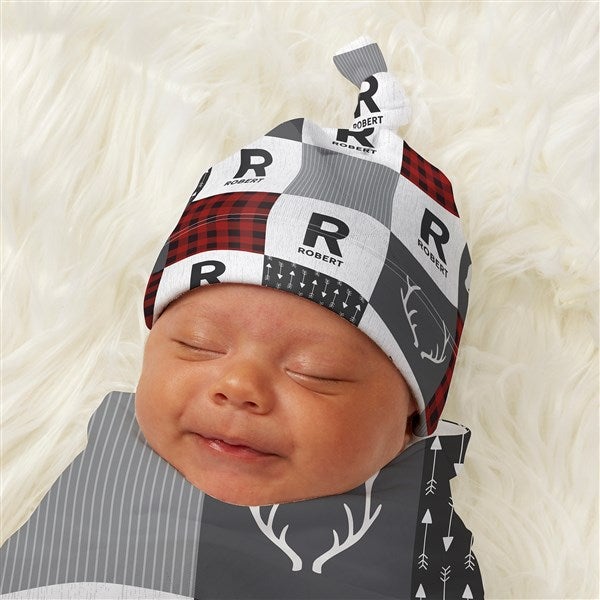 Buffalo Plaid Personalized Baby Top Knot Hat  - 43689