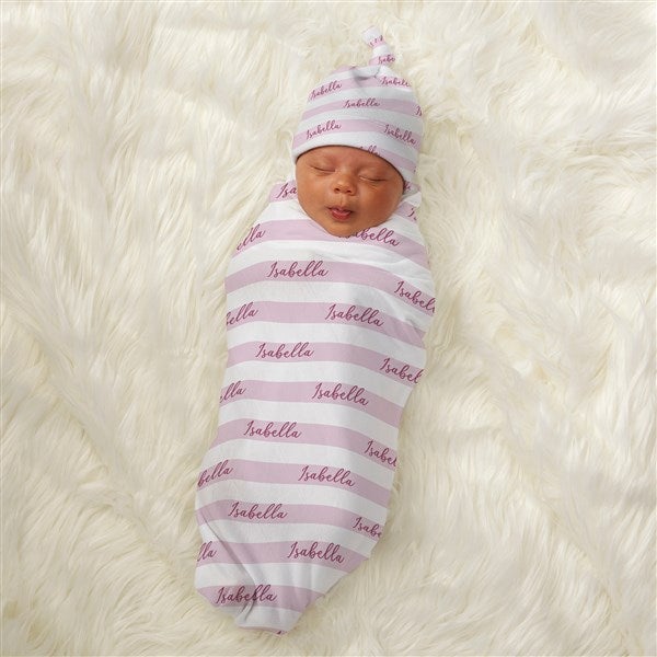 Delicate Stripes Personalized Baby Girl Top Knot Hat