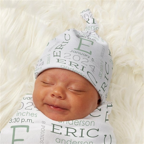 Modern All About Baby Boy Personalized Baby Top Knot Hat  - 43693