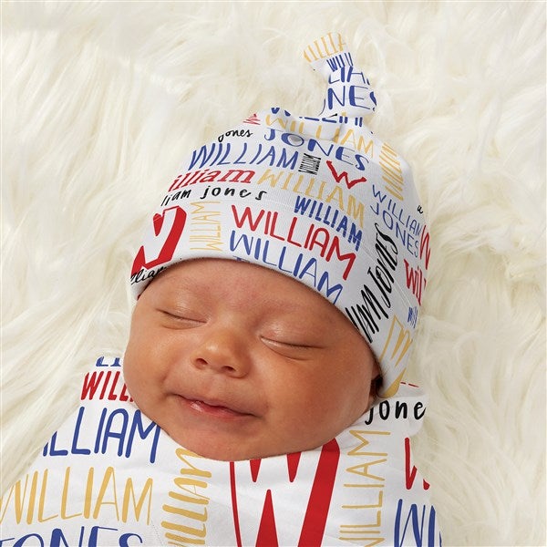 Bright Name For Him Personalized Baby Top Knot Hat  - 43698