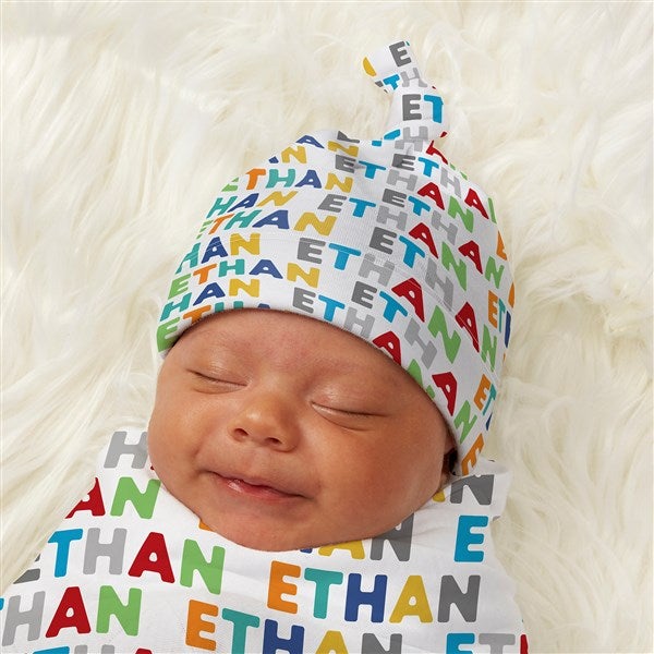 Vibrant Name For Him Personalized Baby Top Knot Hat  - 43704
