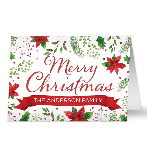 Christmas Poinsettia Personalized Greeting Card - 43751