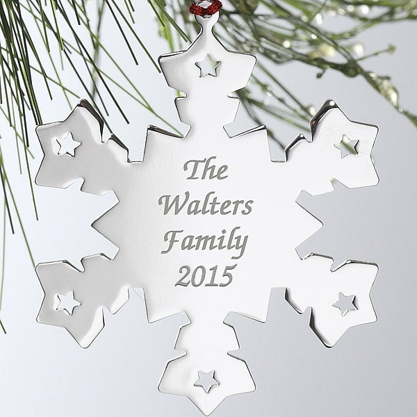 Engraved Silver Personalized Snowflake Christmas Ornament - 4378