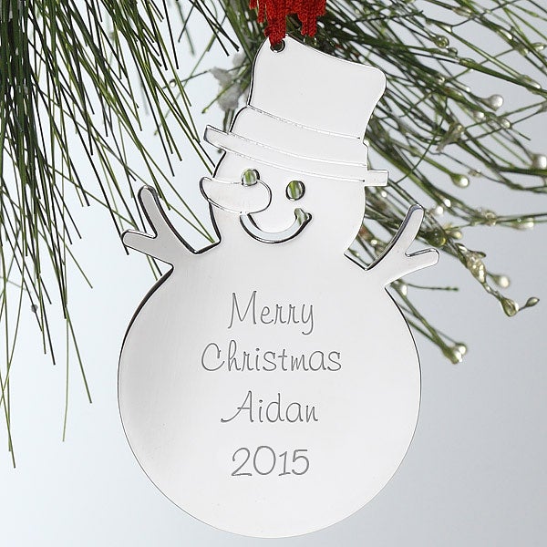 Engraved Silver Personalized Snowman Christmas Ornament - 4379