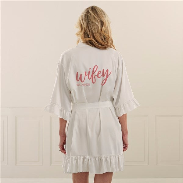 Whispy Robe Wifey Personalized Ruffle Satin Robe-White