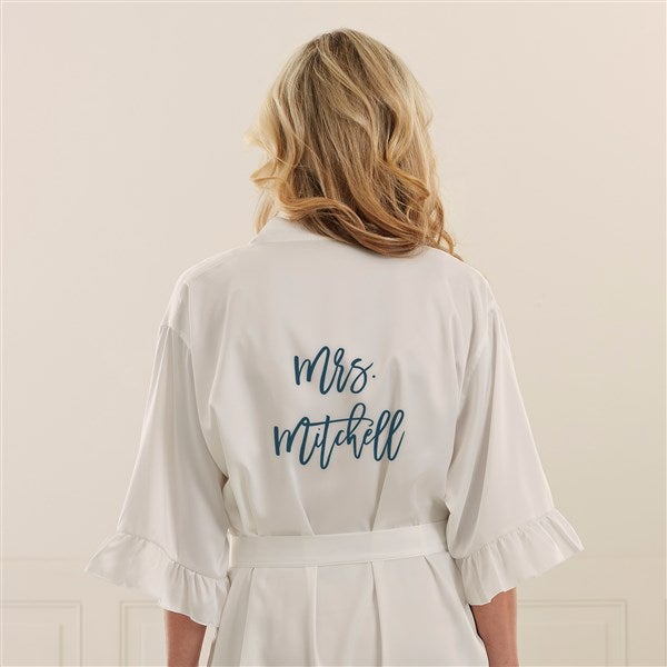 Blushing Bride Personalized Ruffle Satin Robe White