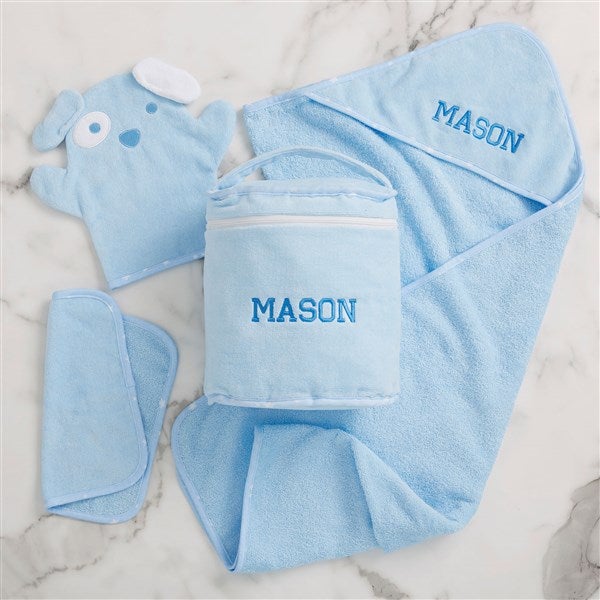 Embroidered 4Piece Baby Bath Set Blue