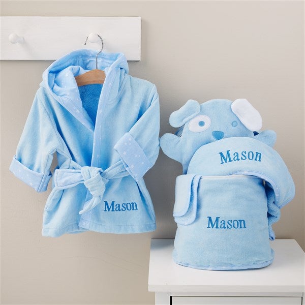 Embroidered 4Piece Baby Bath Set Blue
