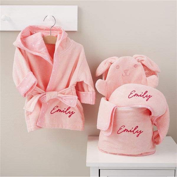 Embroidered 4Piece Baby Bath Set Pink