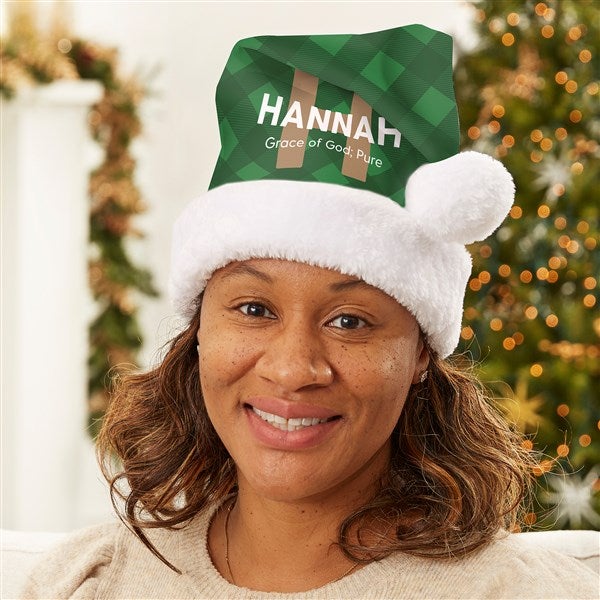 Name Meaning Plaid Personalized Santa Hat  - 44143
